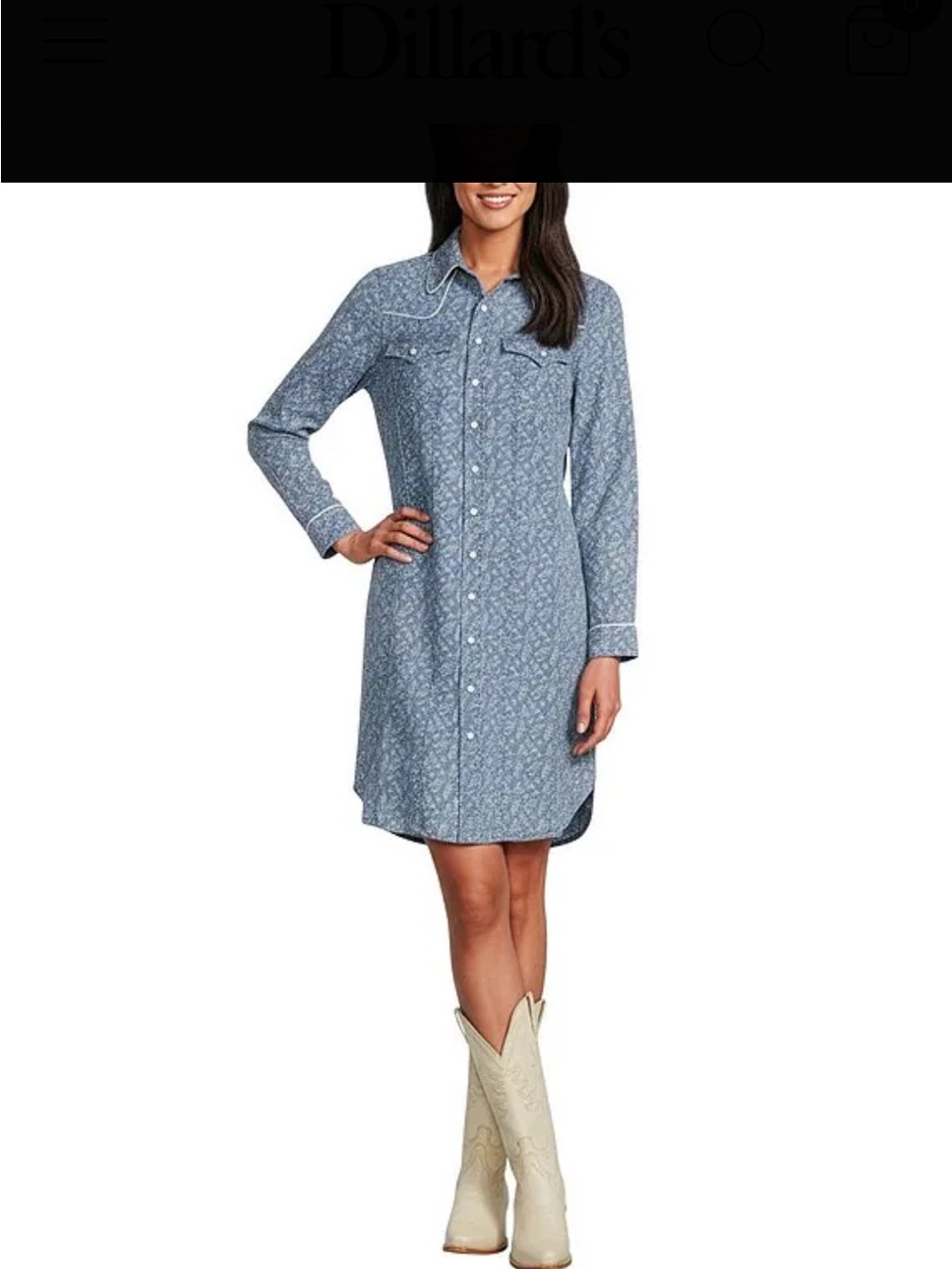 Reba Light Blue Floral Western Shirt Dress
